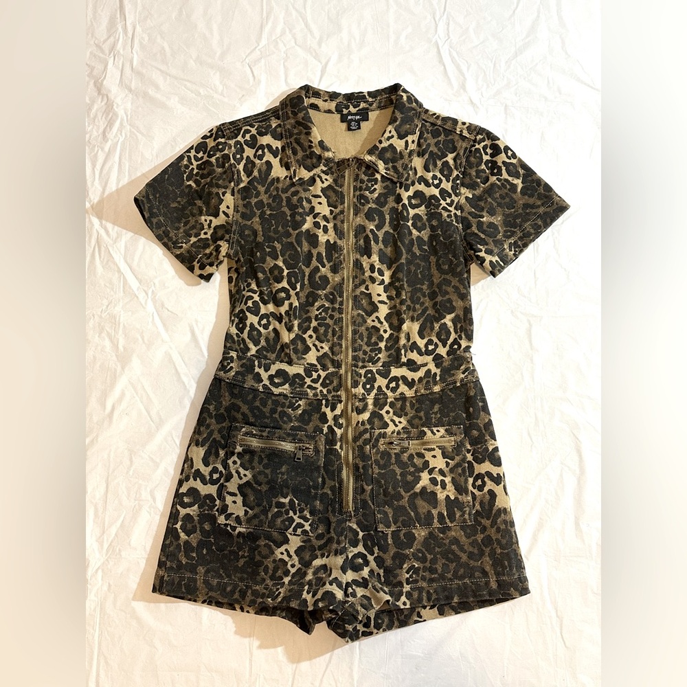 Nasty Gal Animal Print Denim Romper